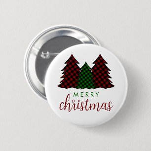 Merry Christmas Plaid Pattern Christmas Tree 2 Inch Round Button