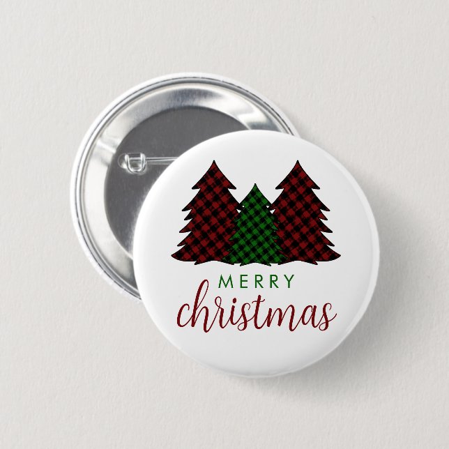 Merry Christmas Plaid Pattern Christmas Tree 2 Inch Round Button (Front & Back)