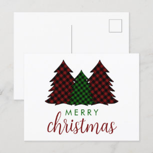 Merry Christmas Plaid Pattern Christmas Tree Holiday Postcard