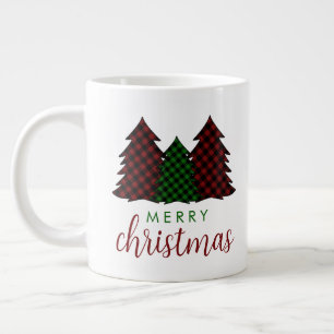 Merry Christmas Plaid Pattern Christmas Tree Large Coffee Mug