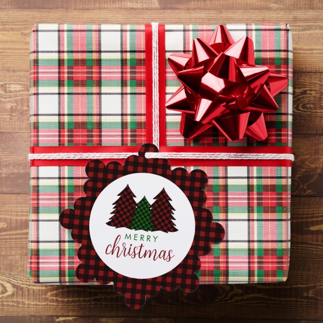 Merry Christmas Plaid Pattern Christmas Tree Ornament Card (Insitu (Gift))