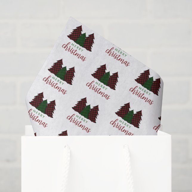 Merry Christmas Plaid Pattern Christmas Tree Tissue Paper (Gift Bag)