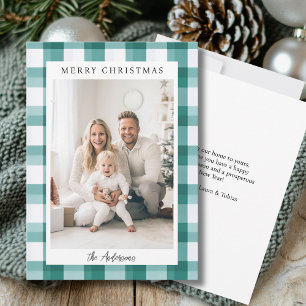 Merry Christmas! Plaid pattern, photo Holiday Card