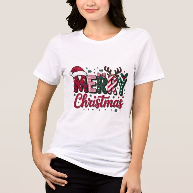 Merry Christmas Plaid Pattern Typography Text	 Tri-Blend Shirt (Front)