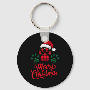 Merry Christmas Plaid Paw Pet Owners Holiday Dog L Keychain