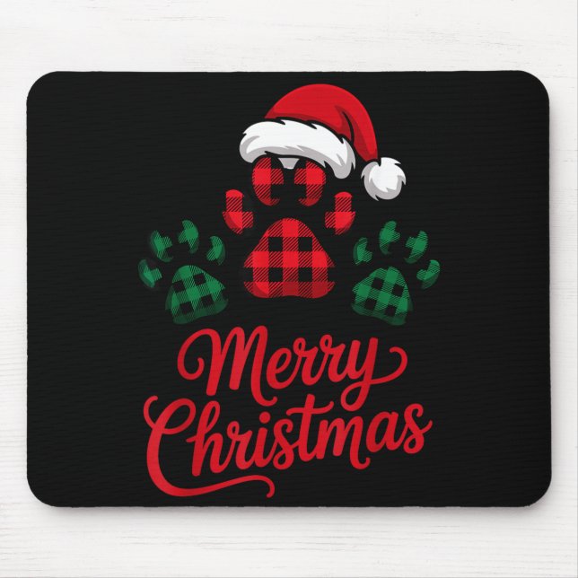 Merry Christmas Plaid Paw Pet Owners Holiday Dog L Mouse Pad (Front)