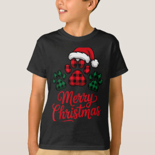 Merry Christmas Plaid Paw Pet Owners Holiday Dog L T-Shirt