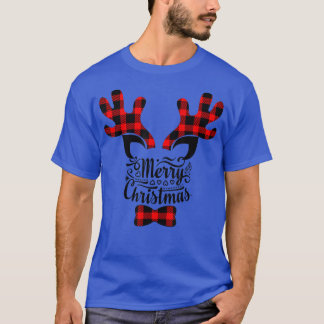 Merry Christmas Plaid Reindeer  T-Shirt