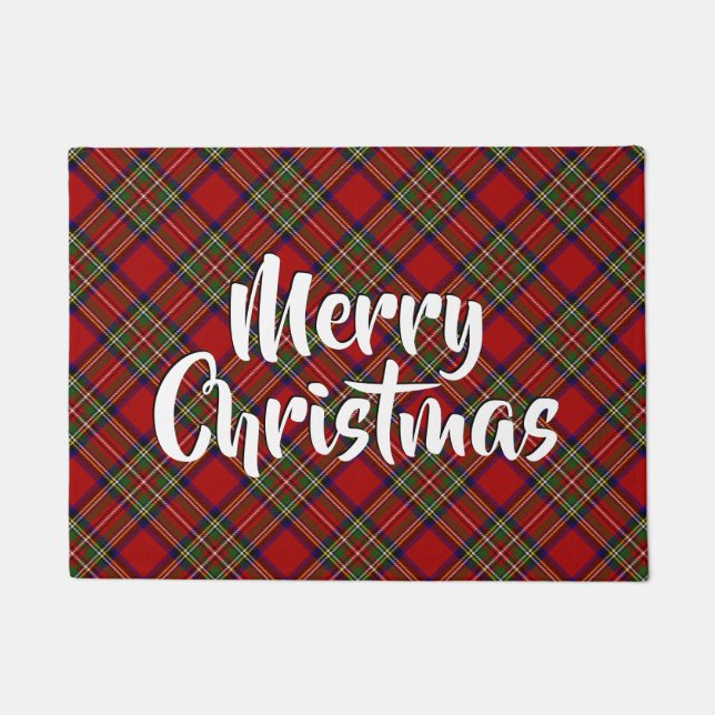 Merry Christmas Plaid Royal Stewart Doormat (Front)