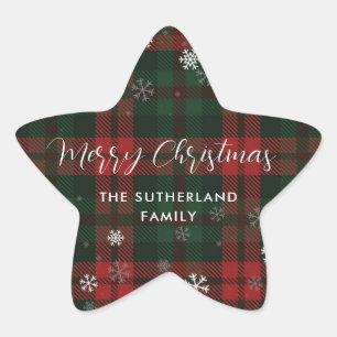 Merry Christmas Plaid Rustic Script Custom Star Sticker