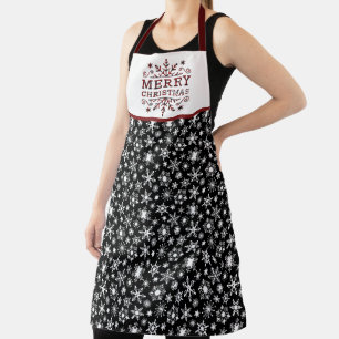 Merry Christmas plaid snowflake Apron