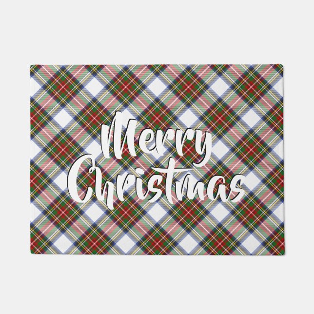 Merry Christmas Plaid Stewart Royal Tartan Doormat (Front)