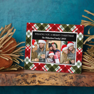 Merry Christmas Plaid Tartan Photo Collage Plaque