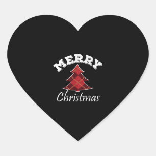 Merry Christmas Plaid Tree Heart Sticker