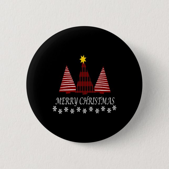 Merry Christmas Plaid Tree Snowflake Xmas Holiday  2 Inch Round Button (Front)