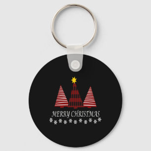 Merry Christmas Plaid Tree Snowflake Xmas Holiday Keychain