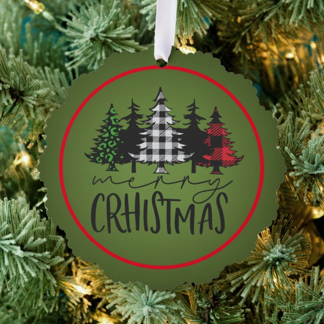 Merry Christmas Plaid Trees Ornament Card (Insitu (Tree))