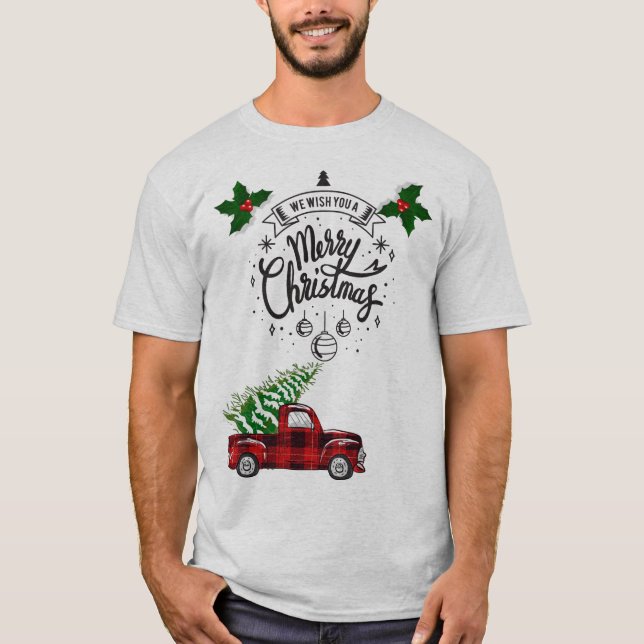 Merry Christmas plaid truck T-Shirt (Front)