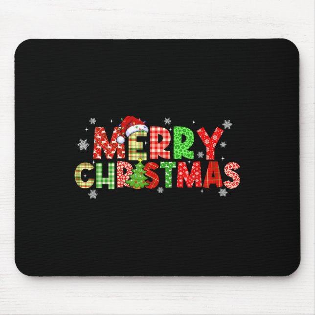 Merry Christmas Plaid Xmas Tree Santa Hat Men Wome Mouse Pad (Front)