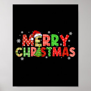 Merry Christmas Plaid Xmas Tree Santa Hat Men Wome Poster