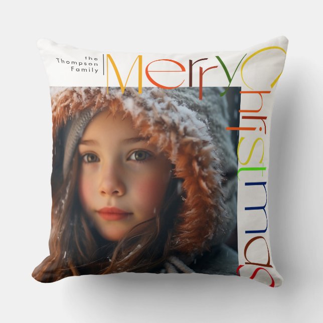 Merry Christmas playful letters custom photo Throw Pillow (Front)