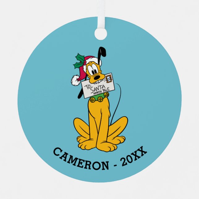 Merry Christmas | Pluto Santa Claus Metal Ornament (Front)