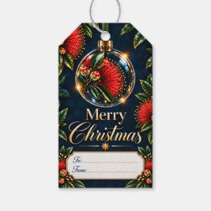 Merry Christmas Pōhutukawa Floral Red Ornament Gift Tags