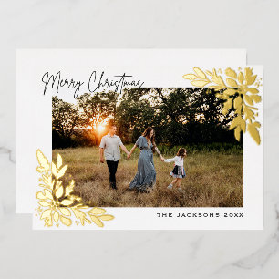 Merry Christmas Poinsettia Design Foil Holiday Card