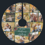 Merry Christmas Poinsettia Family Photo Collage Brushed Polyester Tree Skirt<br><div class="desc">This cute and sweet Christmas tree skirt is perfect for the holiday season. It features a photo collage for custom photos of the whole family. It includes the phrase, "Merry Christmas. The (Name) Family, " in a white elegant, and modern handwritten cursive script typography on top f a forest green...</div>