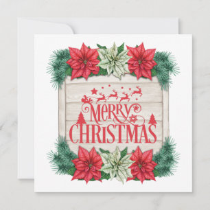 Merry Christmas Poinsettia Flowers  Holiday Card