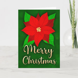 Merry Christmas Poinsettia Greeting Holiday Card