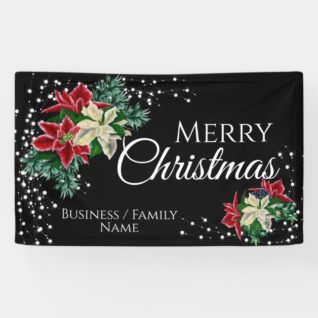 Merry Christmas Poinsettia  Personalized Banner (Horizontal)