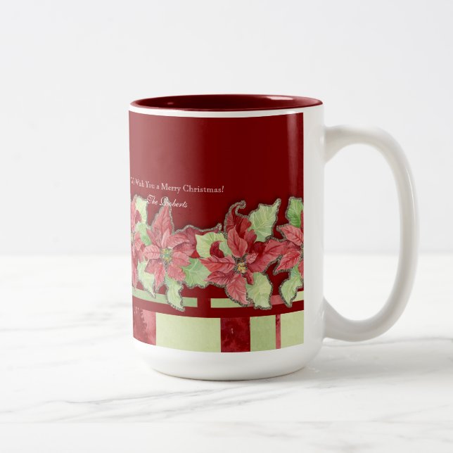 Merry Christmas Poinsettia Personalized Gift Mug (Right)