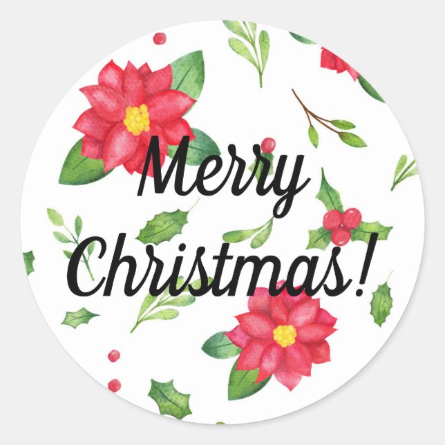 Merry Christmas Poinsettia Sticker (Front)
