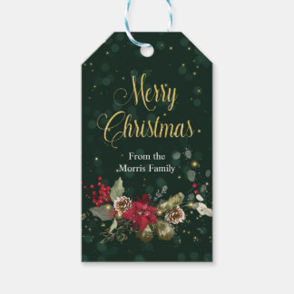 Merry Christmas Poinsettia wreath gift tag
