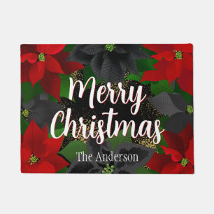Merry Christmas Poinsettias Doormat