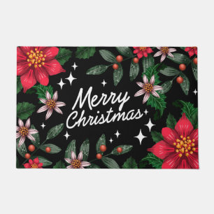 Merry Christmas Poinsettias Doormat