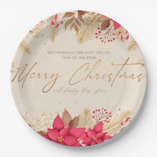 Merry Christmas Poinsettias  Paper Plate