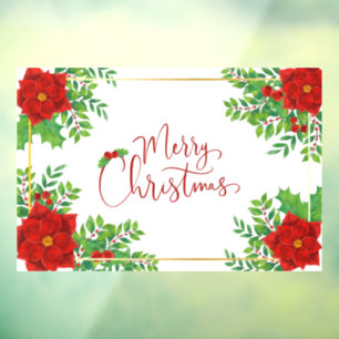 Merry Christmas Poinsettias  Window Cling