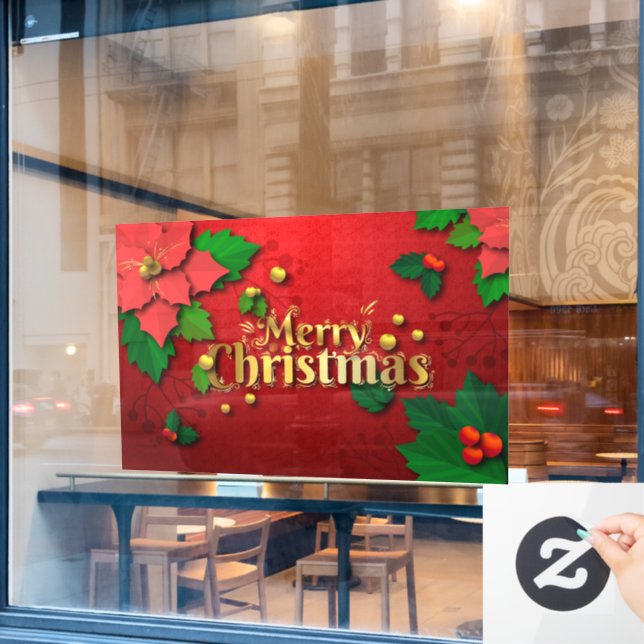 Merry Christmas Poinsettias  Window Cling (Cafe Window)