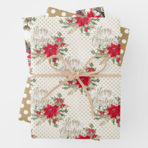 Merry Christmas poinsettias Wrapping Paper Sheet