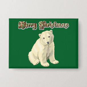Merry Christmas Polar Bear Button