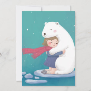 Merry Christmas: Polar Bear & Child Illustration Holiday Card