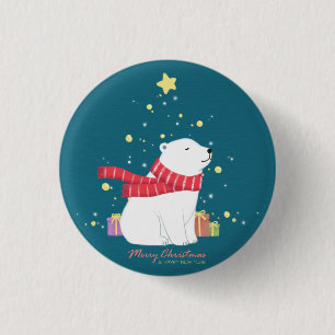 Merry Christmas: Polar Bear Illustration Art 1 Inch Round Button