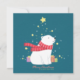 Merry Christmas: Polar Bear Illustration Art Holiday Card