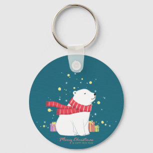 Merry Christmas: Polar Bear Illustration Art Keychain