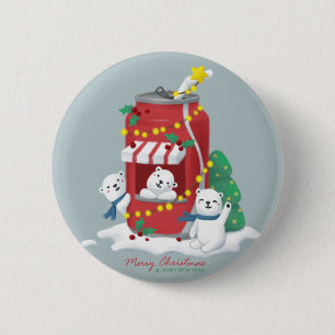 Merry Christmas: Polar Bear & Soda Can 2 Inch Round Button