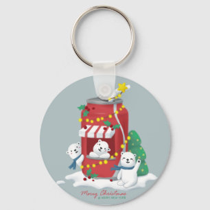 Merry Christmas: Polar Bear & Soda Can Keychain