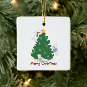 Merry Christmas Polar Bears  Ceramic Ornament