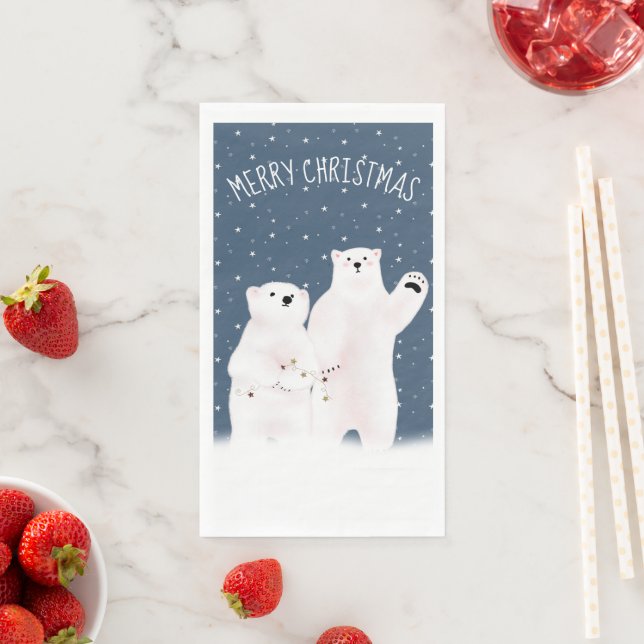 Merry Christmas Polar Bears On Stars Napkin (Insitu)